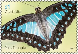 $1 Beautiful Butterflies - Cairns Birdwing stamp 2016. * Only to be reproduced with the perforations included. Pale Triangle stamp 2016. * Only to be reproduced with the perforations included.