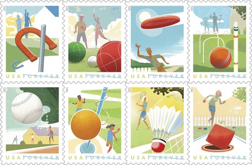 As temperatures continue rising across the country, with these 16 Forever stamps, the U.S. Postal Service celebrates the variety of games Americans play to relax and enjoy the sunshine for outdoor recreation.