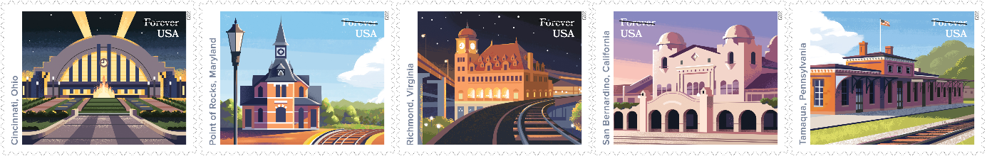 Railroad Stations stamps